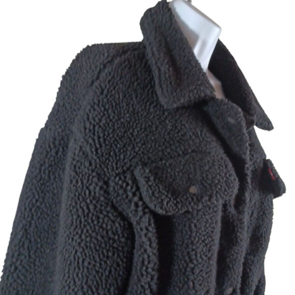 Levi’s Black L Sherpa Fleece Jacket Snap Front Faux Fur Lined Oversized Coat - Picture 3 of 10